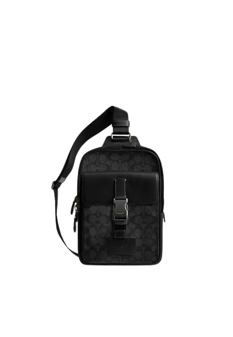 Coach Track Pack In Signature Canvas Crossbody Bag In Charcoal Black CX880