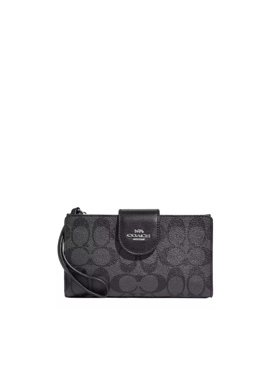 Coach Signature Tech Phone Wallet In Graphite Black C2874