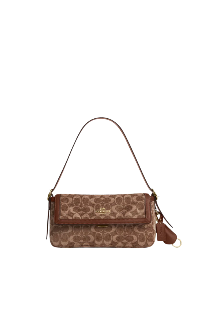 Coach Etta Small Flap Shoulder Bag In Signature Chenille In Vintage Brown CCV65