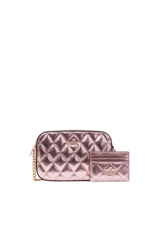 Kate Spade Glimmer Quilted Metallic Crossbody Set Boxed In Mitten Pink KE441