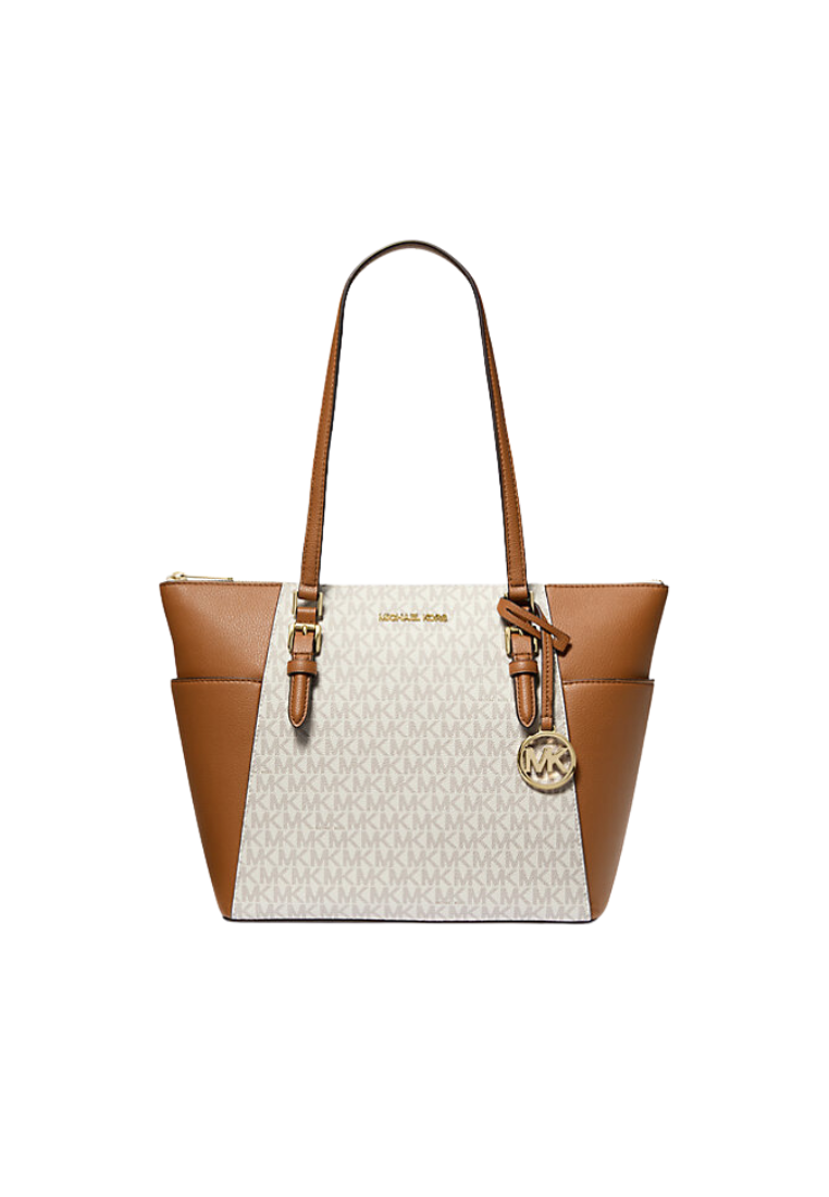 Michael Kors Charlotte 35T0GCFT3B Large Top Zip Tote Bag In Vanilla