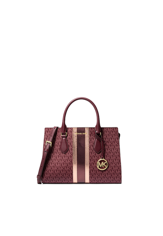 Michael Kors Sheila Medium Logo and Metallic Satchel Bag In Oxblood 35F4G6HS3B