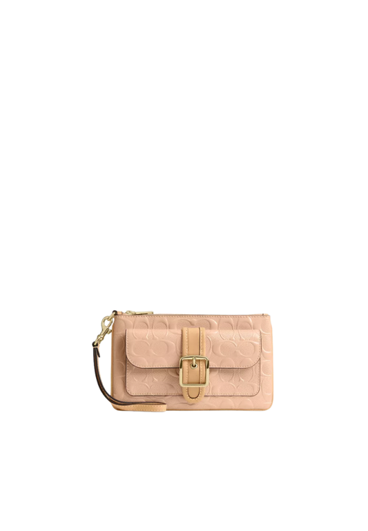 Coach Ashton Wristlet Signature Patent Leather In Faded Blush CEN12