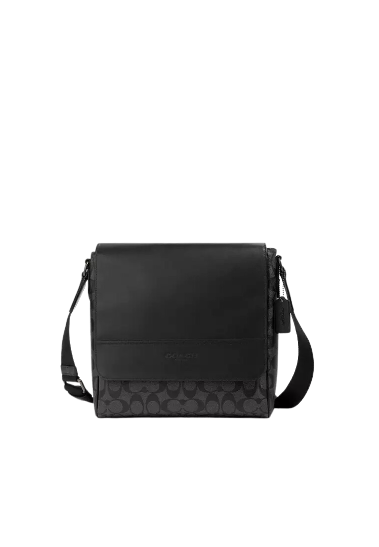 Coach Signature Houston Map Crossbody Bag 573 In Black Charcoal