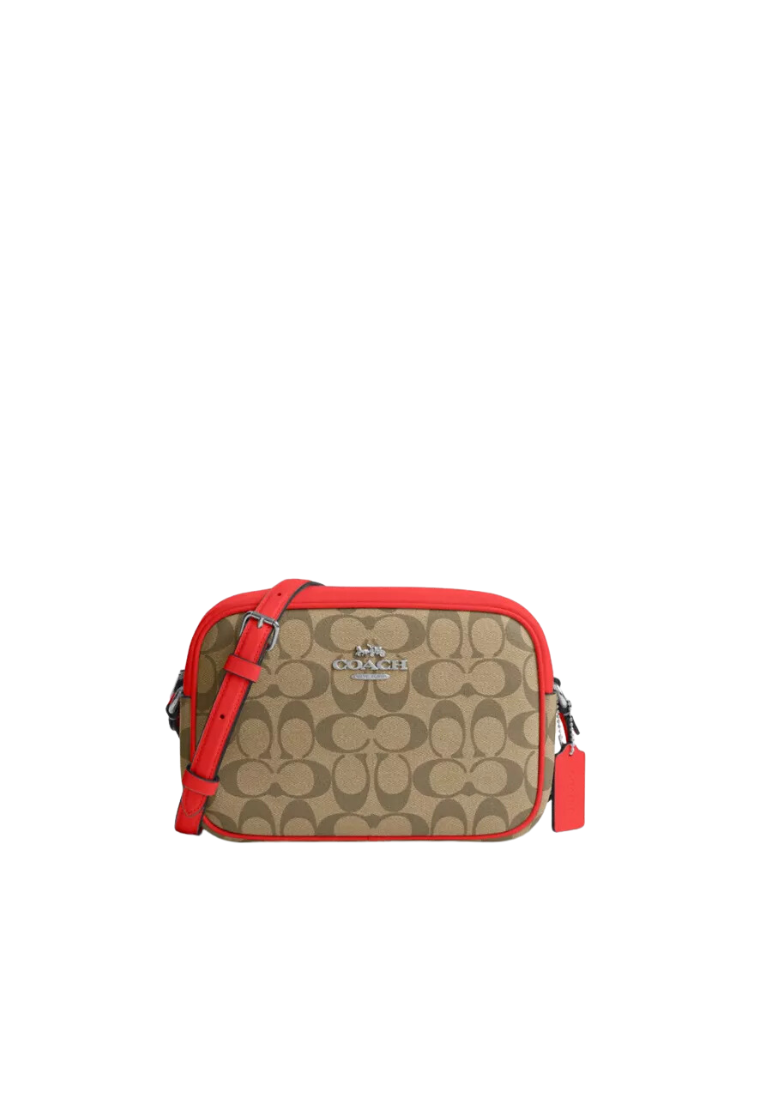 Coach Jamie Camera Bag Signature In Khaki Miami Red CR135