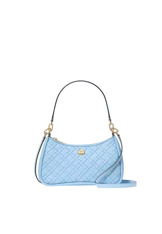 ( PREORDER ) Kate Spade Kayla Woven Leather Small Convertible Shoulder Bag In Montauk Blue KL026