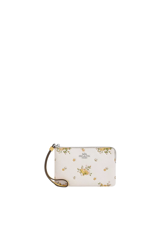 Coach Corner Zip Wristlet With Floral Print In Chalk Multi Caq58