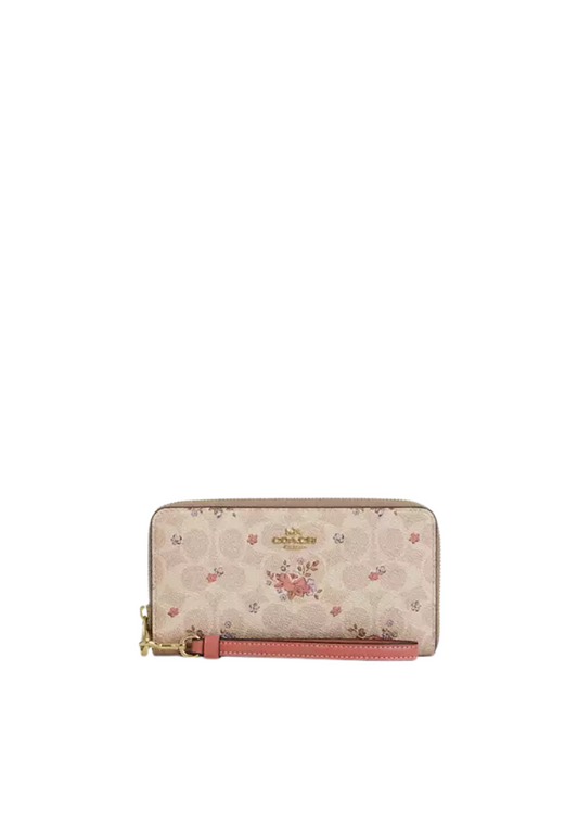 Coach Long Zip Around Wallet With Floral Print In Sand Multi Cao88