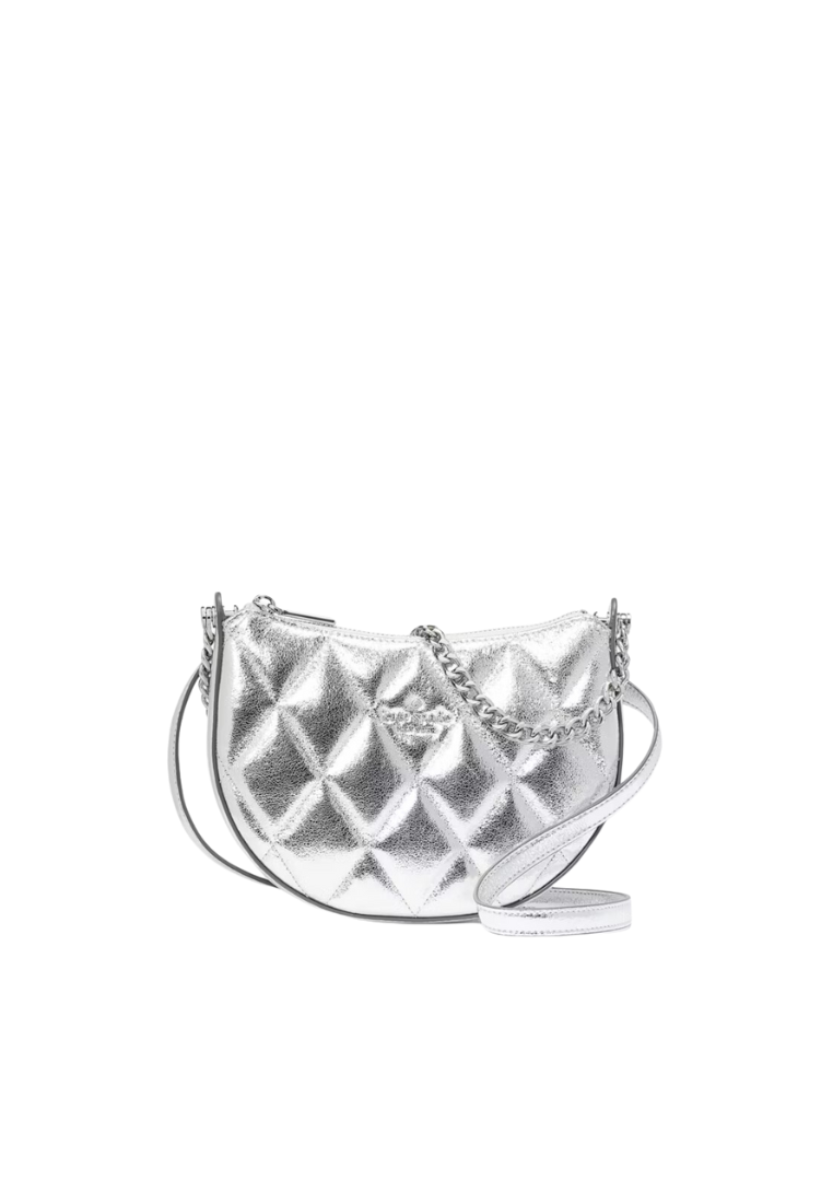 ( AS IS ) Kate Spade Carey Metallic Zip Top Crossbody Bag In Luna Light KE394