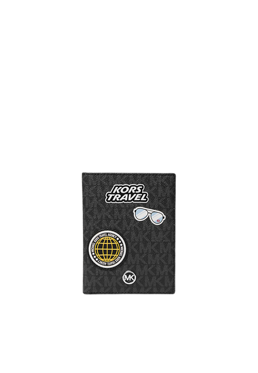 Michael Kors Jet Set Travel Medium Embellished Signature Logo Passport Card Case In Black 35R5STVN8B
