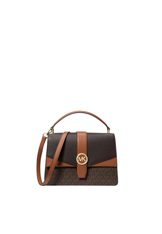 Michael Kors Greenwich Medium Satchel Bag Signature Logo In Brown 35S5Ggrs6V