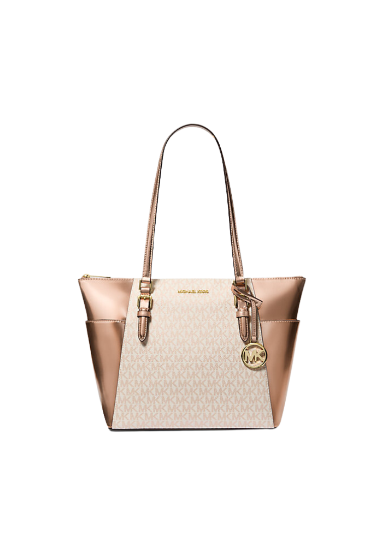 Michael Kors Charlotte Tote Bag Metallic Top-Zip In Rose Gold 35F4GCFT3V