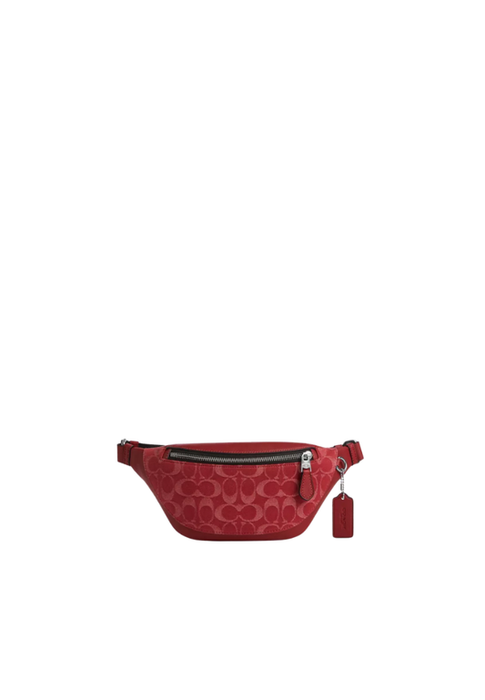 Coach Warren Mini Belt Bag In Signature Denim In Ruby Red CAJ43