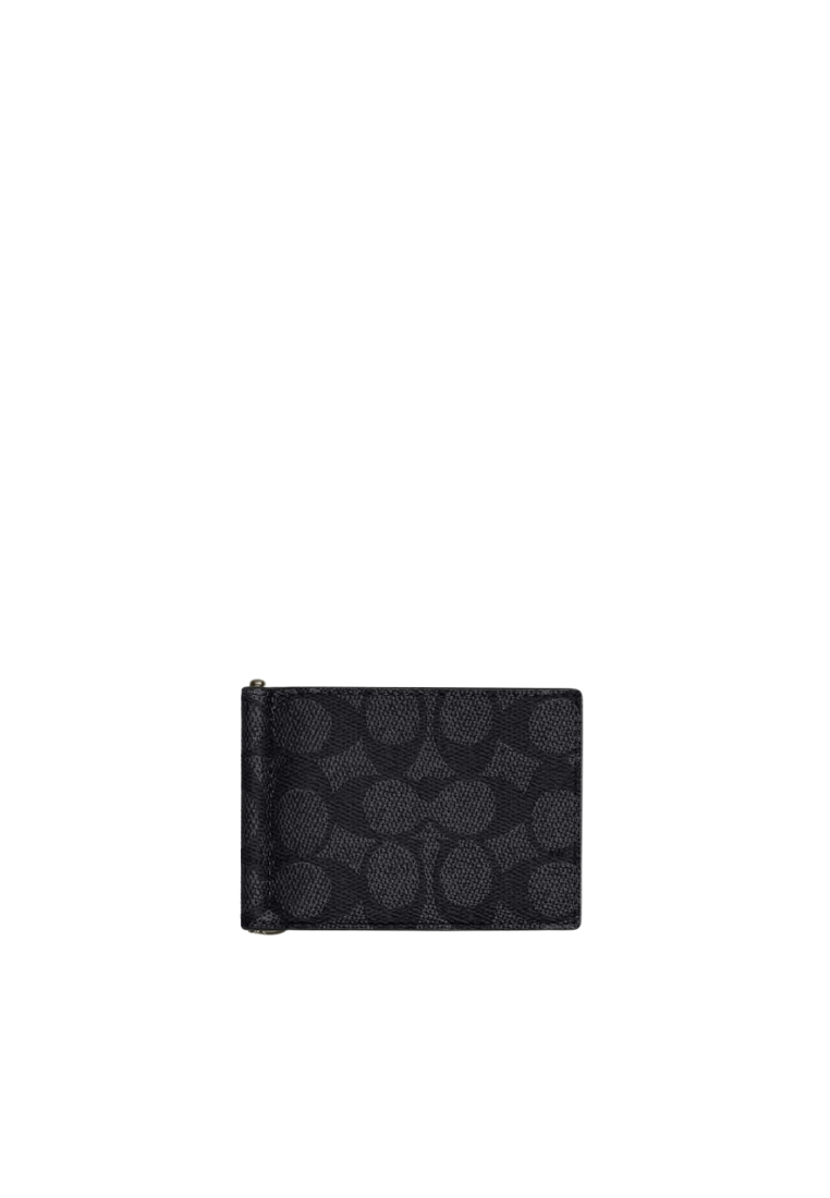 Coach Slim Money Clip Wallet Billfold In Charcoal Black CY059