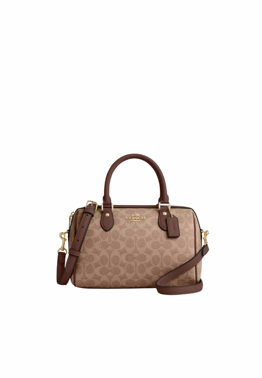 ( PREORDER ) Coach Rowan Satchel Bag In Signature Canvas Shoulder Bag In Tan Brown CV961