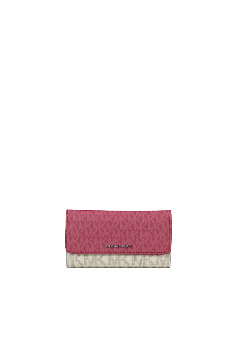 Michael Kors Jet Set Travel Signature Logo Tri-Fold Wallet In Dark Raspberry Multi 35S5STVF3B