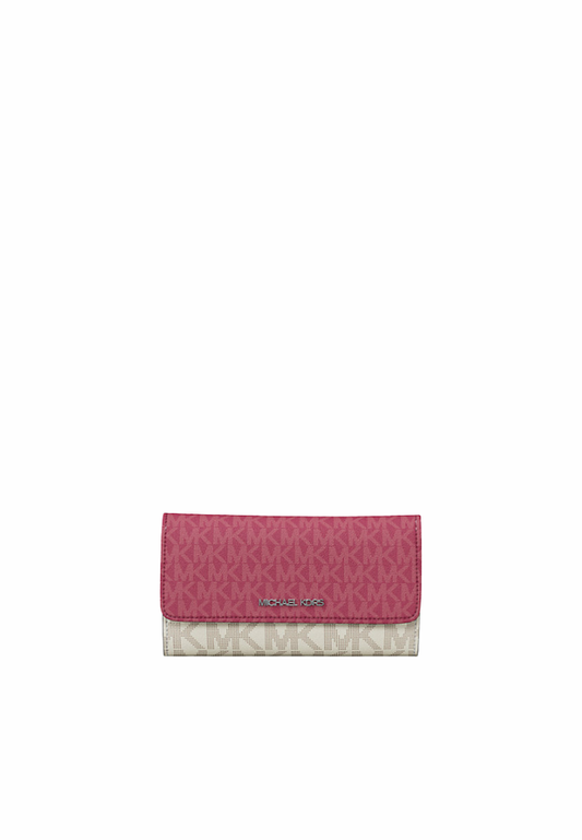 Michael Kors Jet Set Travel Signature Logo Tri-Fold Wallet In Dark Raspberry Multi 35S5STVF3B