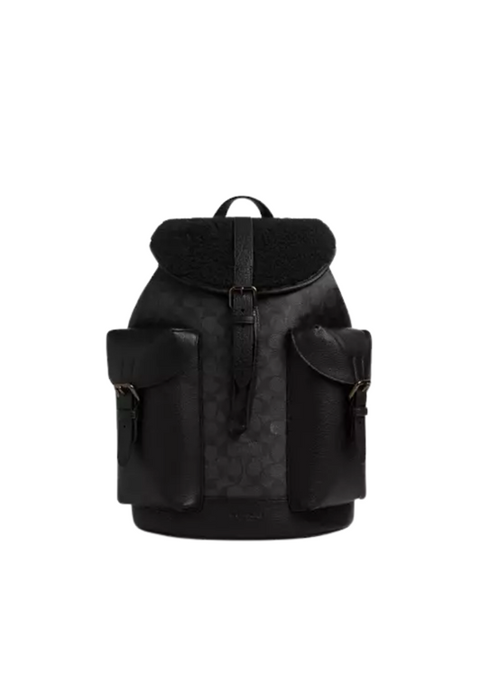 Coach Warner In Signature Canvas Backpack In Charcoal Black CY781