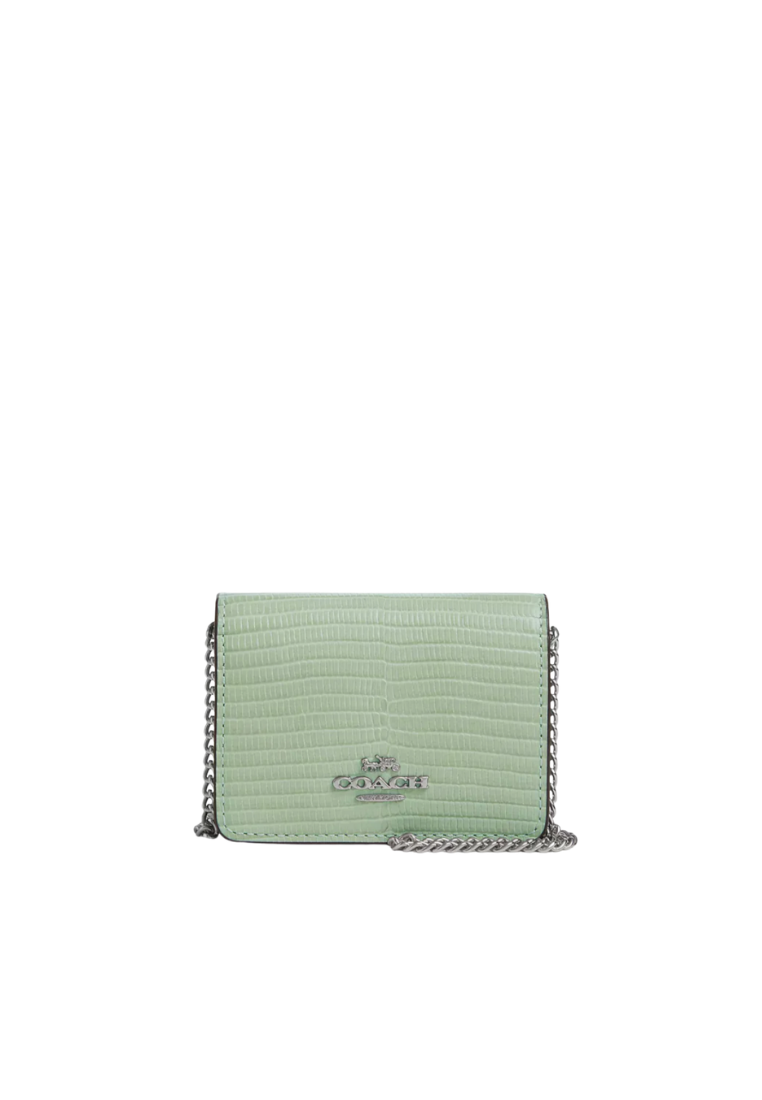 Coach Mini Wallet On Chain Embossed Leather In Pale Green CR372