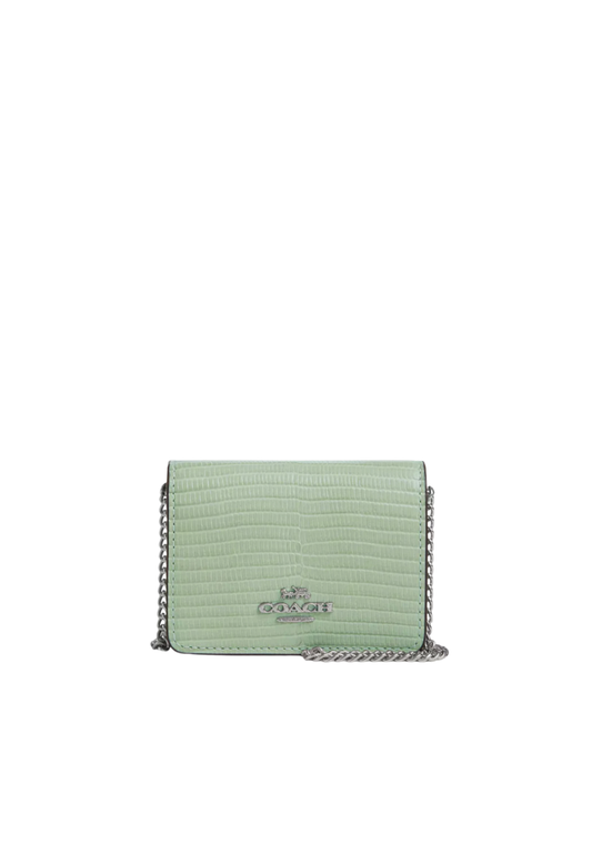 Coach Mini Wallet On Chain Embossed Leather In Pale Green CR372