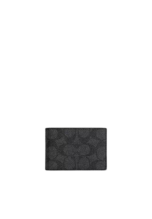 Coach Compact Billfold Wallet Signature In Charcoal Black CW368