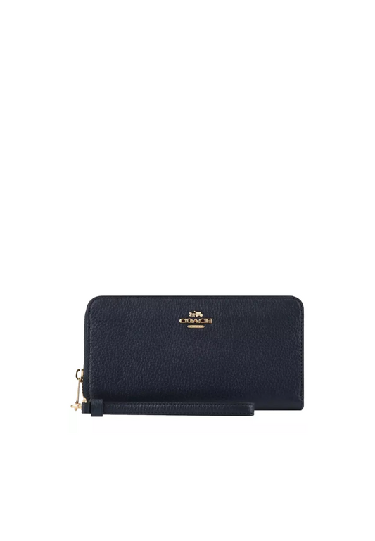 Coach Pebble Leather C4451 Long Zip Around Wallet In Midnight