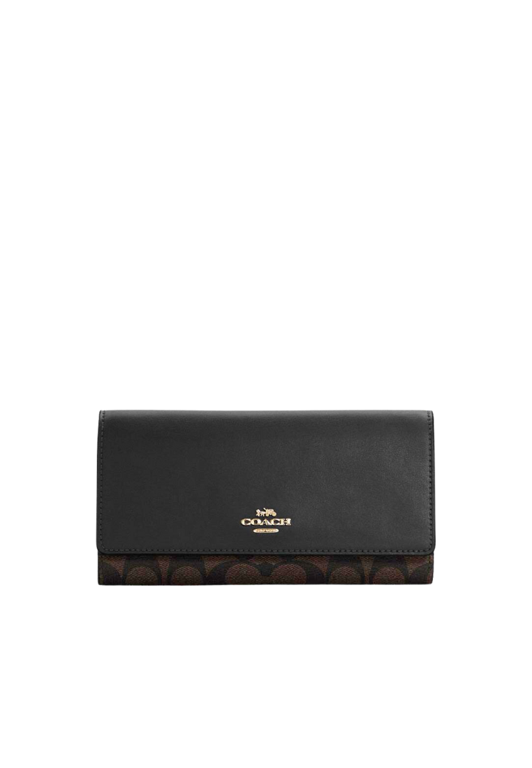 Coach Signature Slim C5966 Slim Trifold Wallet In Brown Black