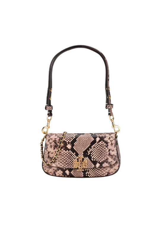 Tory Burch Britten Snake Embossed Convertible Crossbody Bag In Shell Pink 162837