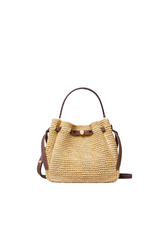 ( PREORDER ) Tory Burch Romy Woven Bucket Bag In Natural 178665