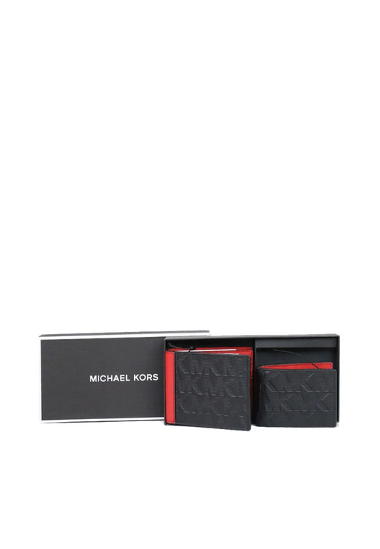 ( AS IS ) Michael Kors Men's Signature 3 In 1 36S2LGFF1L Compact Wallet In Black