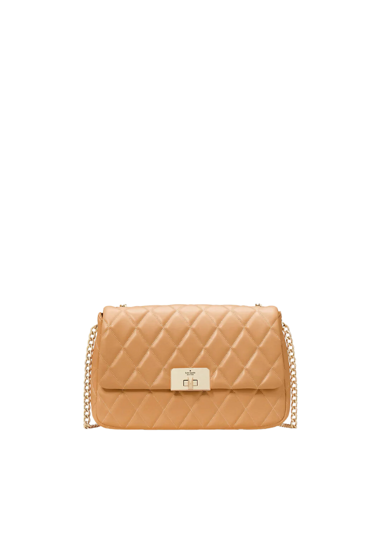 Kate Spade Carey Quilted Medium Flap Shoulder Bag In Tiramisu Mousse KH228