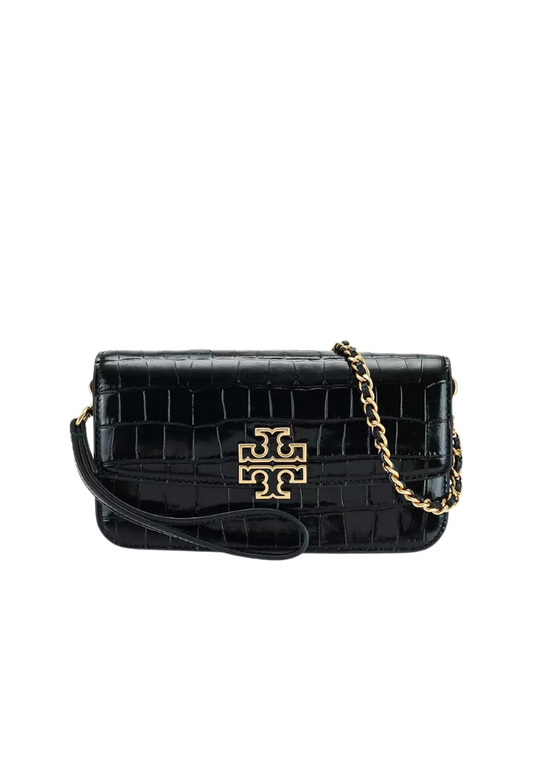 Tory Burch Britten Chain Crossbody Bag Embossed Leather In Black 141073