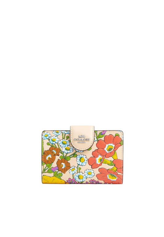 Coach Medium Corner Zip Wallet With Floral Print In Ivory Multi CR934