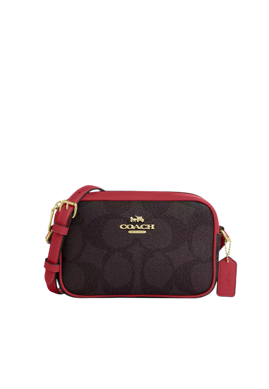 Coach Mini Jamie Camera Bag In Signature Canvas In Walnut True Red CCO12