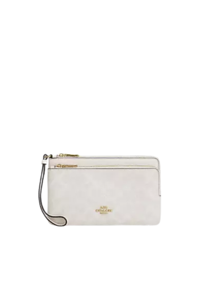 Coach Double Zip Signature Canvas Wallet In White Chalk CX161