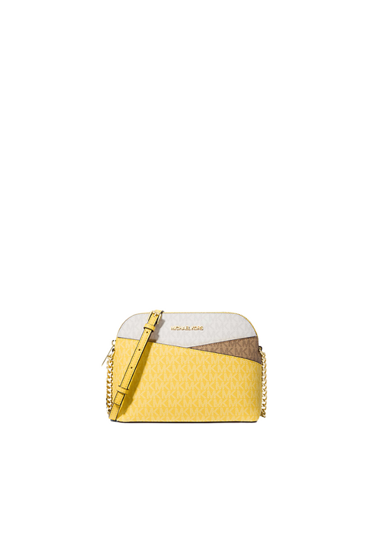 Michael Kors Jet Set Travel Crossbody Bag Medium Color-Block Signature Logo Dome In Daisy Yellow Multi 35S3Gtvc6V