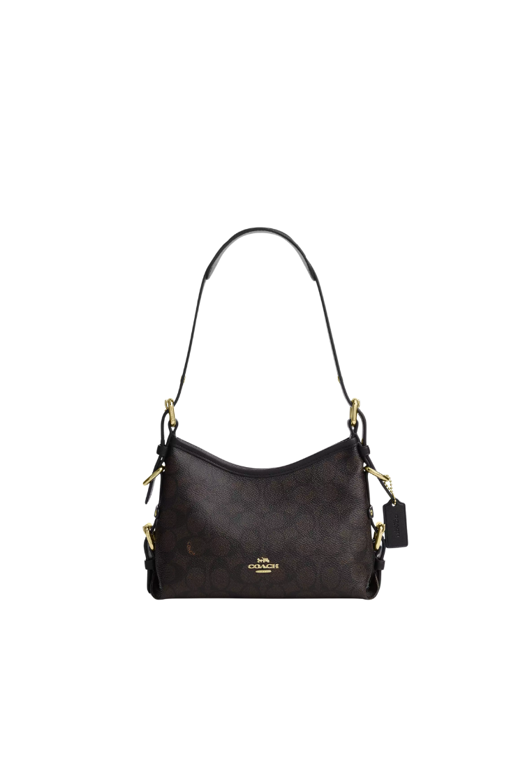 ( PREORDER ) Coach Laurel 22 With Buckles In Signature Canvas Shoulder Bag In Walnut Black CFP26