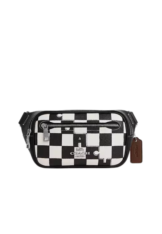 Coach Elias Mini Belt Bag With Checkerboard Print In Black Chalk CR210
