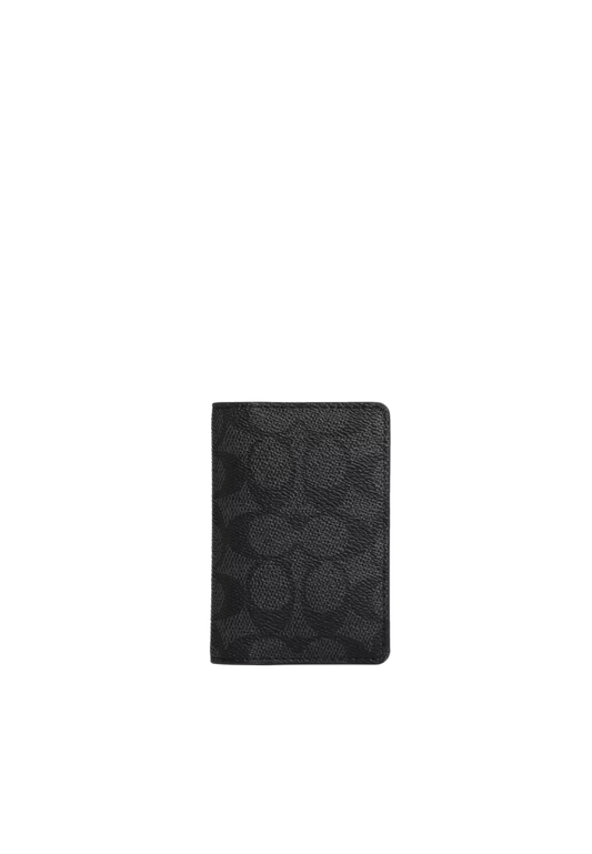 Coach ID Card Case In Signature Canvas In Charcoal Black CW367