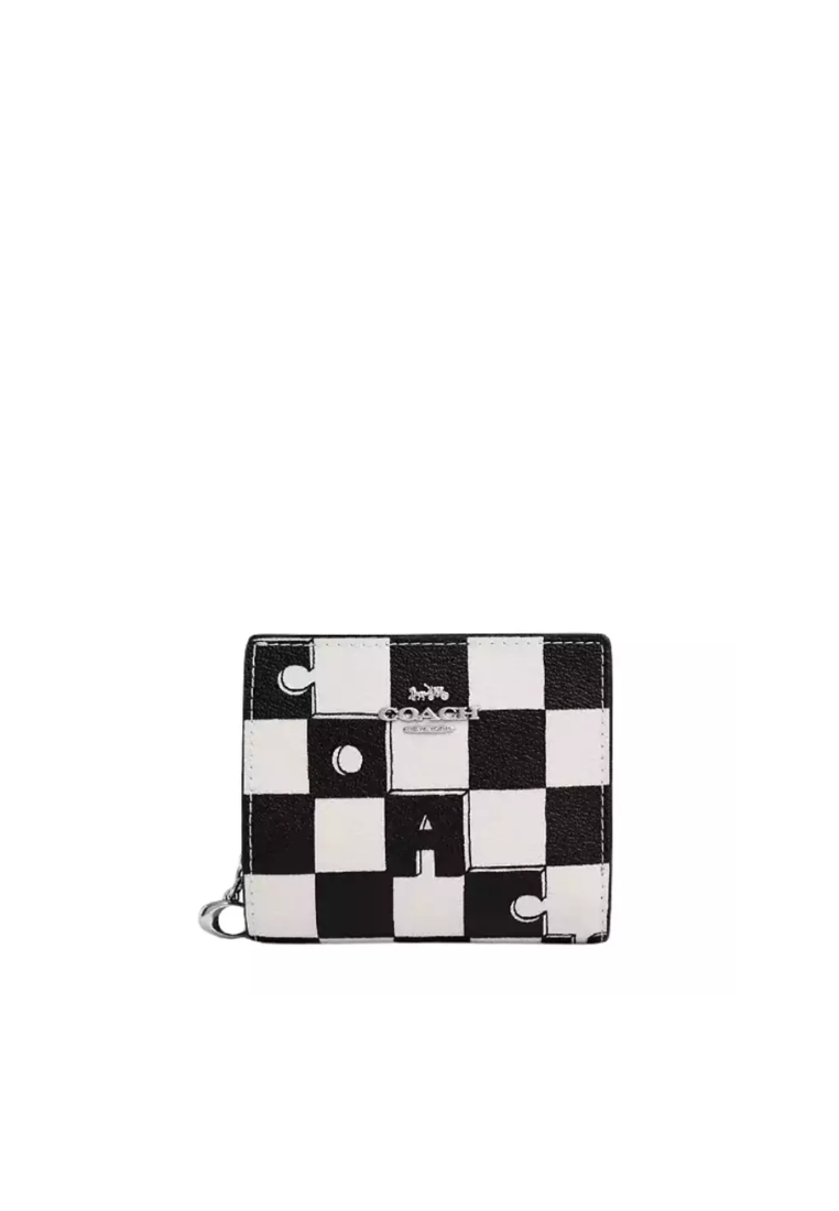 Coach Snap Wallet With Checkerboard Print In Black Chalk CT217