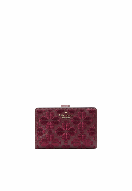 Kate Spade Spade Flower Embroidered Medium Bifold Wallet In Dark Merlot KL899