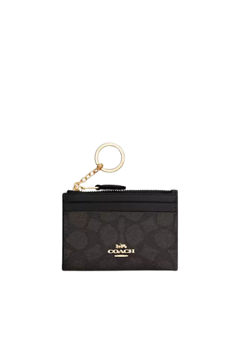 Coach Mini Skinny Id Signature Canvas Card Case In Walnut Black CW870