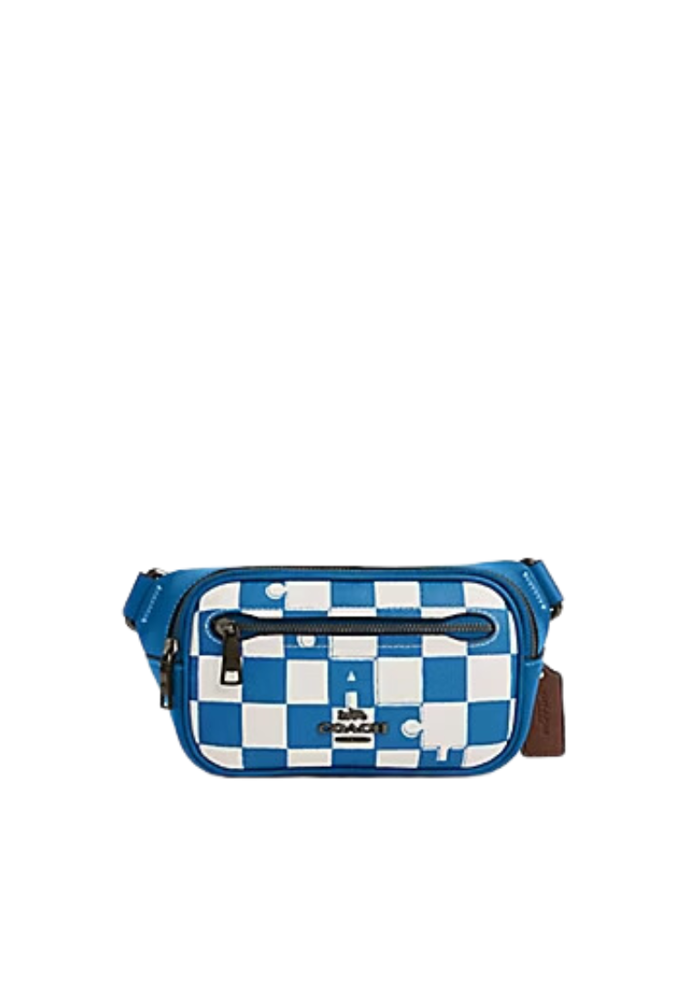 Coach Elias Mini Belt Bag With Checkerboard Print In Blue Jay Chalk CR210