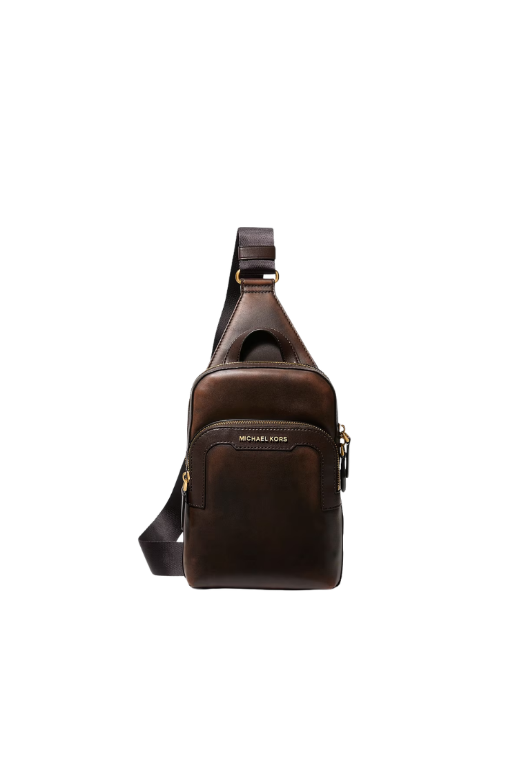 ( PREORDER ) Michael Kors Hudson Burnished Leather Sling Bag In Chocolate 33F6GHDC8L