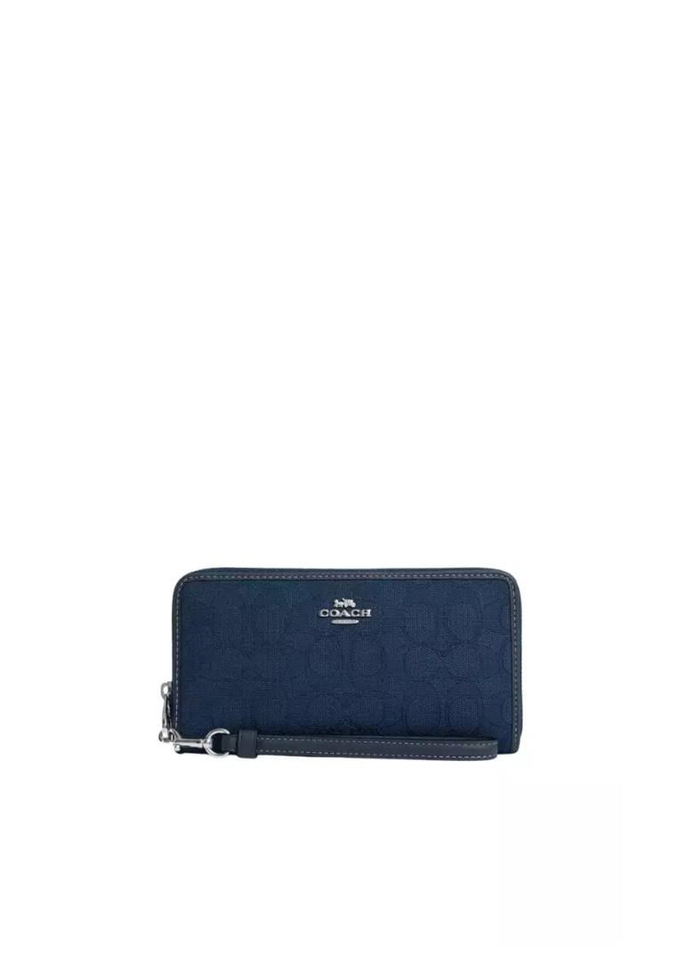 Coach Long Zip Around Wallet Signature Jaqcuard In Dark Denim CU150