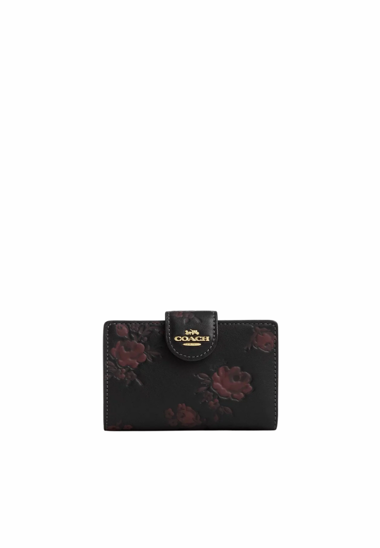 Coach Medium Corner Zip Wallet With Floral Print In Black Wine Multi CCR20