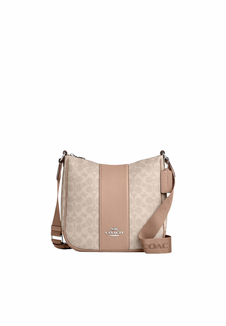 Coach Ellie File Bag Signature Canvas With Stripe In Sand Taupe CZ183
