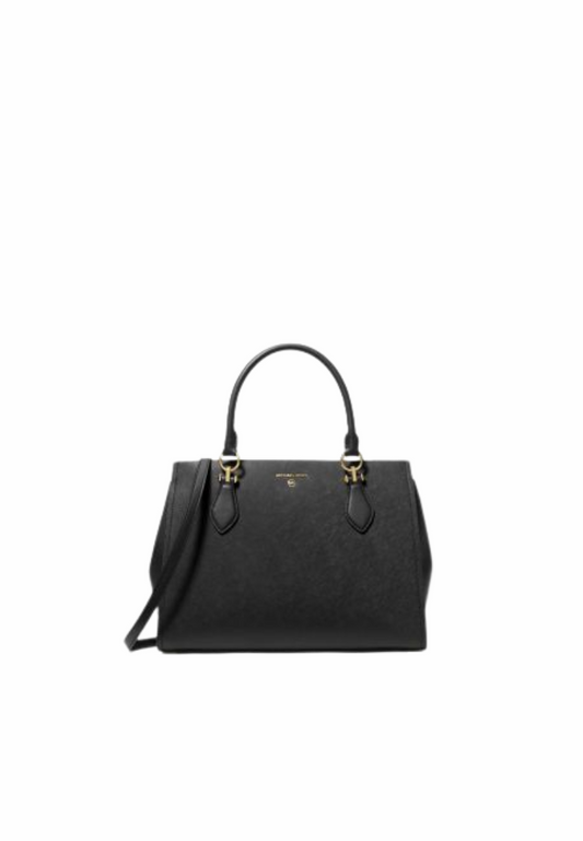 Michael Kors Marilyn Medium Satchel Bag Saffiano Leather In Black Noir 35F5S6AS2L