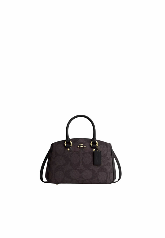 Coach Savannah Small Carryall Satchel Bag Signature Canvas In Walnut Black CAL53