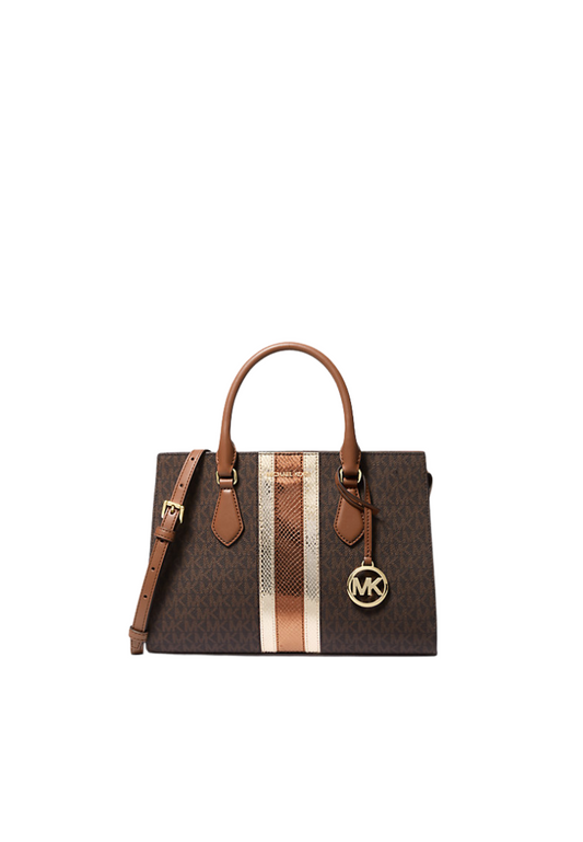 Michael Kors Sheila Medium Logo and Metallic Satchel Bag In Brown 35F4G6HS3B
